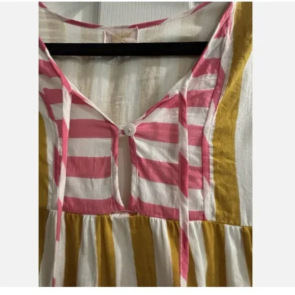 SUNSHINE TIENDA MUSTARD & PINK STRIPED COPA W/ POCKETS DRESS M/L *SMALL FLAW - Picture 6 of 14